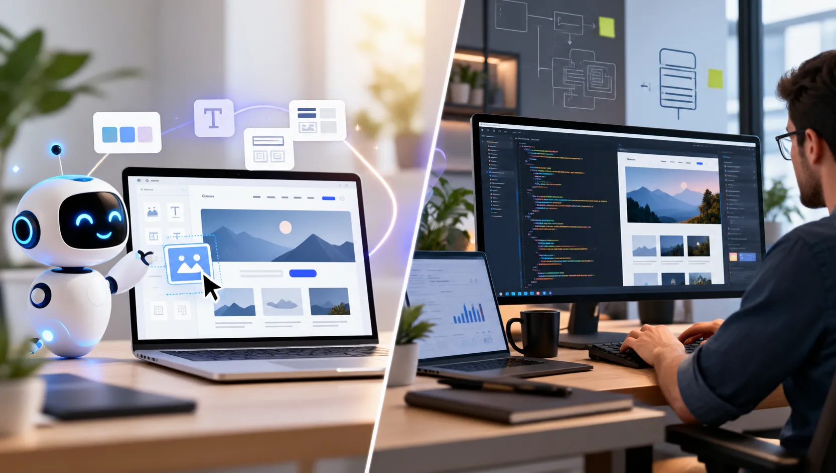 AI website builders vs professional web development comparison for businesses.