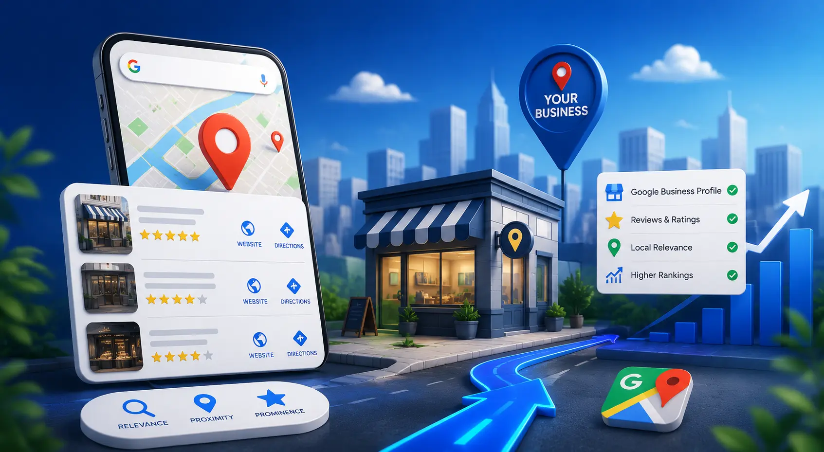 Local SEO — a business ranking in Google Maps and local search results