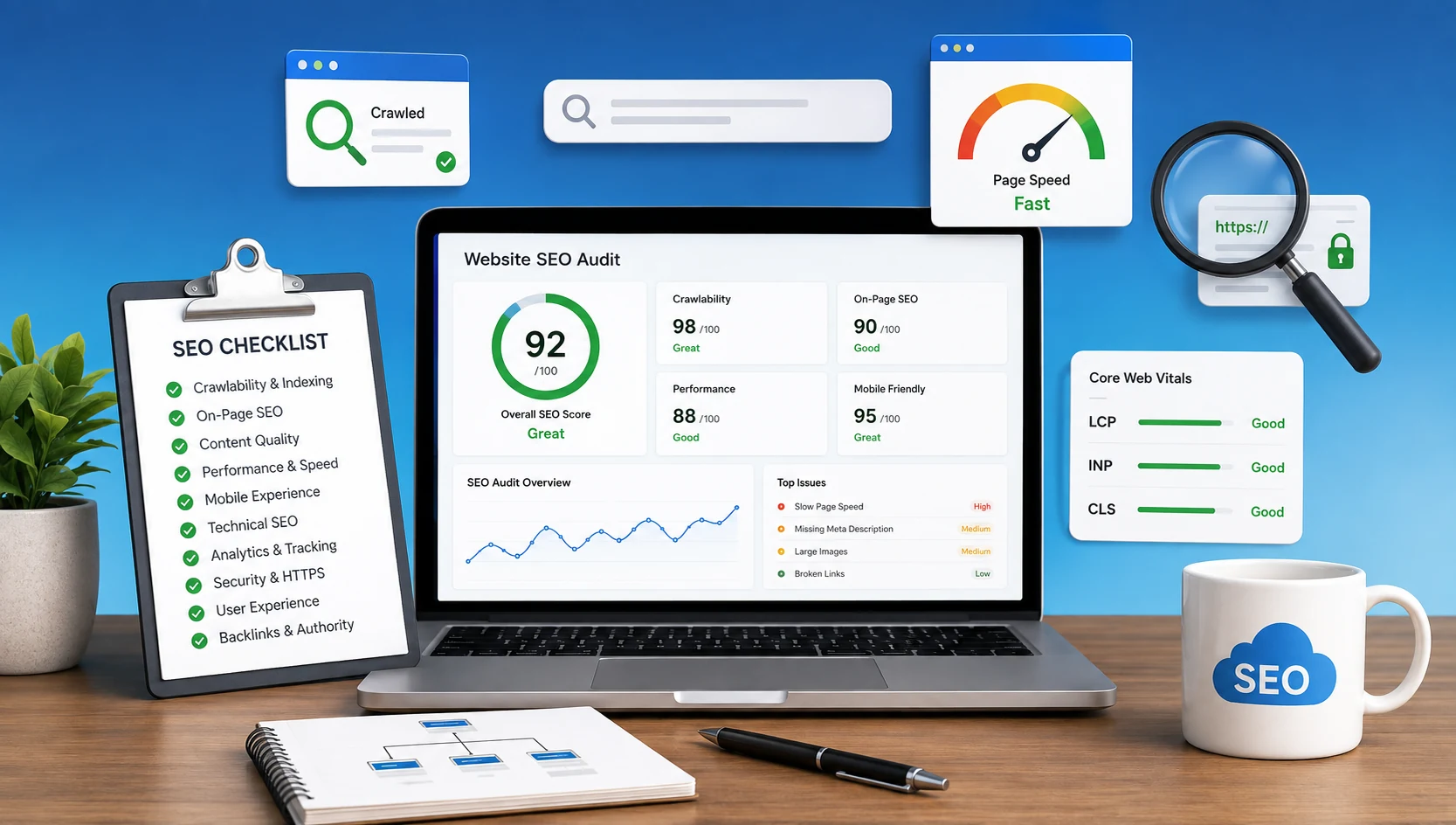 Website SEO audit checklist dashboard
